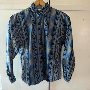 Vintage Aztec Roper Blue & Gray Shirt! So cute